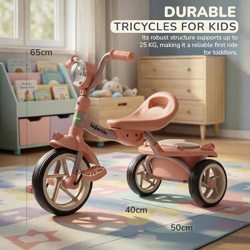 Image of Baybee Flyer Baby Tricycle for Kids | Baby Tricycle with LED Light, Music & Storage Baskets | Kid Cycle with Adjustable Seat & Handle | Foldable Cycle for Kids 2 to 5 Years Boys Girls (Pink)