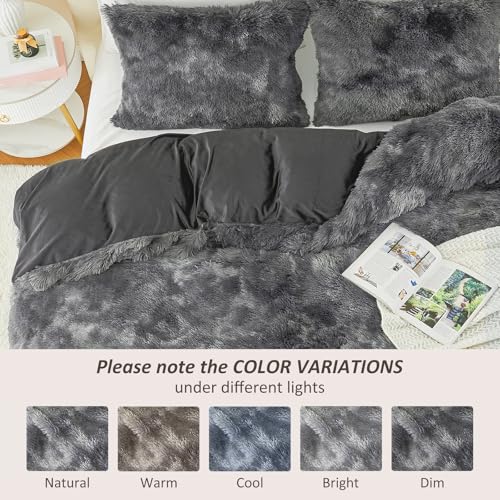 Image of EMME Luxury Fuzzy Duvet Cover Set Twin Size Fluffy Comforter Cover Set for Twin Bed 2 Pieces Shaggy and Plush Soft Bedding Duvet Covers (Dark Grey, Twin)