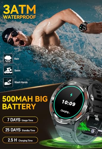 Dealark KT76 Military Smart Watch For Men With Led Flashlight 500Mah Big Battery Tactical Smartwatch 1.53 Inch Big Screen Rugged Smart Watch 3Atm Waterproof Fitness Tracker thumb #2