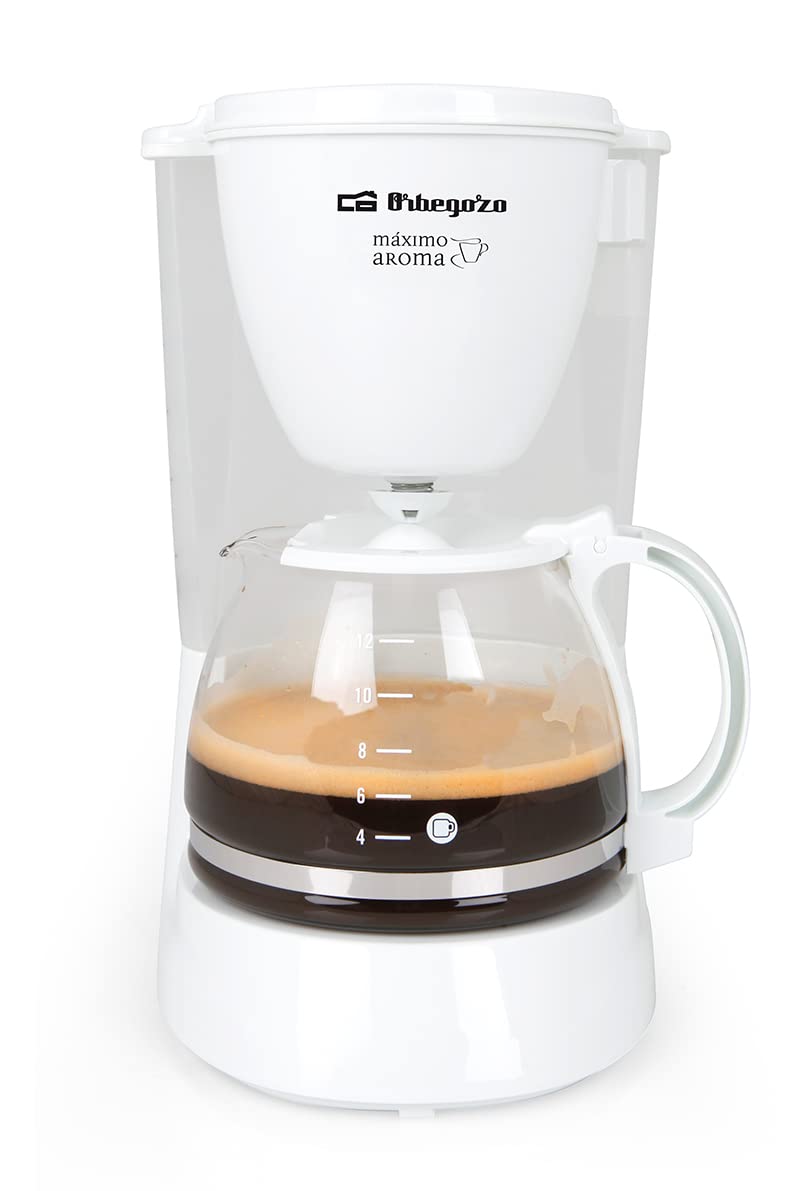 Orbegozo CG 4050 B - Cafetera de goteo, 12 tazas de capacidad, sistema antigoteo, jarra de cristal, indicador luminoso, 750 W, color blanco