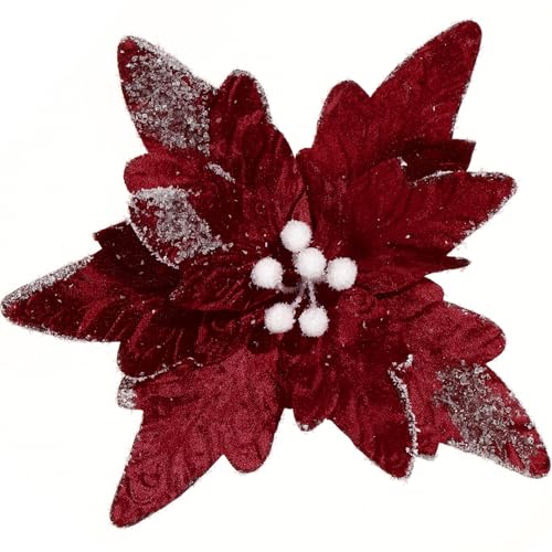 GL-Turelifes Grands fleurs de Noël de 30 cm, lot de 6, fleurs artificielles en forme d'étoile de Noël, en velours, décorations florales pliables pour décorations de Noël, Nouvel An, fêtes de