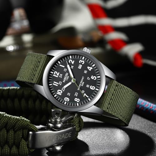 Image of NIBOSI Men's Watch Fashion Military Green Watches for Men Waterproof Chronograph Quartz Casual Wrist Watches Nylon Strap Date