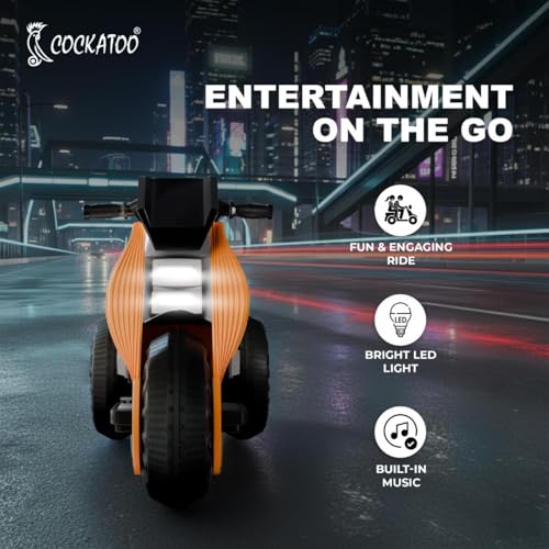 Image of Cockatoo 15E Cruise Rechargable Electric Bike for Kids with Music and LED Light, Kids Scooter Bike for 3+Yrs Boys&Girls Powered by 6V & 4.5 AH Battery for 4.5Hr-6Hr Ride with Foot Accelerator