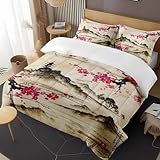 Pinbeam Spring Vintage Chinese Bedding Set for Boys Girls Bedroom Decor, Lake Japanese Comforter Set, Kids Adult Toddler Bedroom Quilted Duvet and 1 Pillow Shams (Twin)