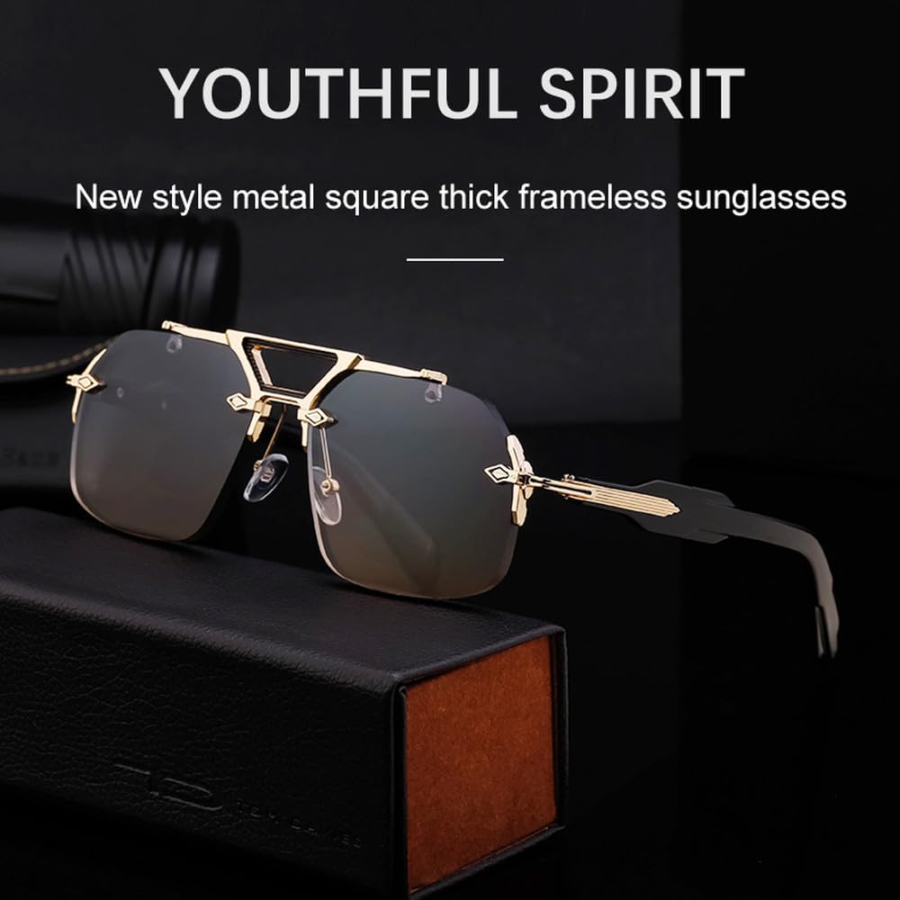 Gafas de sol sin marco para hombre, modernas y mecánicas, modernas, para conducir, con protección UV400 y espejos oceánicos