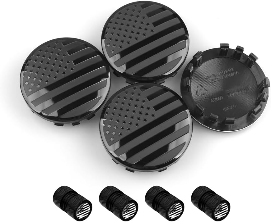 2.5 inches / 63mm Blackout American USA Flag Wheel Center Cap Covers Rim Hub Caps for Dodge Charger Challenger Durango Hornet Dart R/T SRT Magnum Nitro Journey Caliber Avenger Accessories (Black)