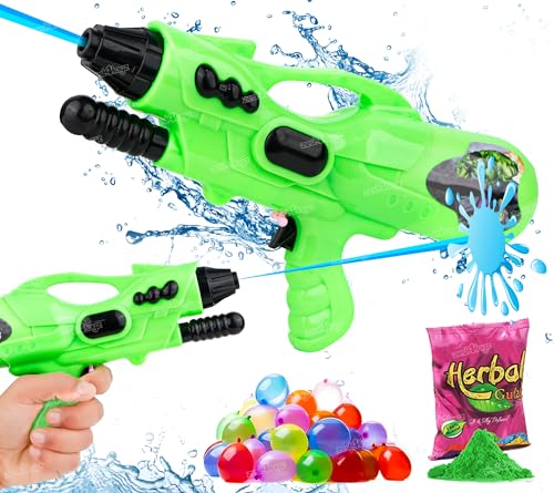 Image of Zest 4 Toyz Water Gun Toy for Kids with High Pressure Holi Pichkari for Boys Girls N Combo of 1 Pkt Holi Gulal & 100 Water Balloons Summer Pool Party Toys - Green