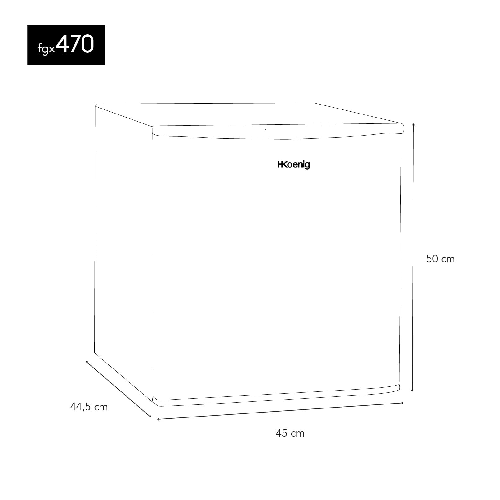 H.Koenig Mini réfrigérateur Frigo FGX470 Noir, 45L Compact, Silencieux, Porte Réversible, Thermostat Réglable, Compartiment Glaçons 4L, Pieds Réglables, 39 dB