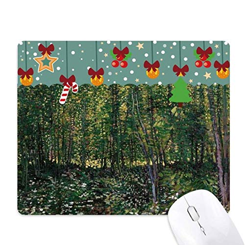 Tapis de souris de Noël motif forêt de fleurs et arbre paysagé pour cadeau de fête