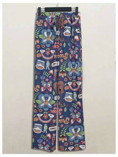 SOLY HUX Women's Graphic Print Wide Leg Pants Tie Front Elastic Waist Baggy Casual Vacation Long Trousers3