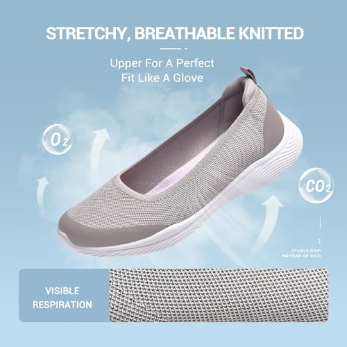 Image of HONHOLD Women's Knit Slip On Walking Shoes - Comfort Ballet Flats with Rubber Sole & Arch Support