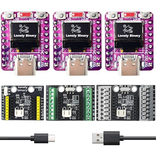 Image of Lonely Binary 3-Pack ESP32-C3 OLED WiFi BLE LiPo Shield for Arduino IDE | Built-in OLED, WiFi + BT 5.0 LE; 3 shields: 2.54mm, screw & non-screw terminal; LiPo UPS charging, 3.3V; battery monitor pads