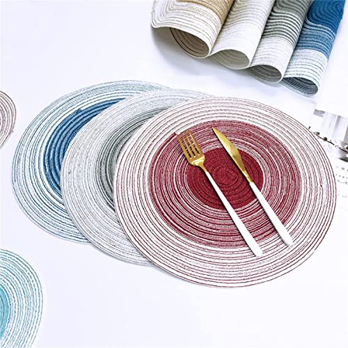 Image of Jute Placemats Set of 6 Heat Resistant Round Place Mats Natural Jute Woven Braided Table Mats Thick Farmhouse Placemats Trivet Round Braided Placemats for Dining Table(Red, Set of 6)