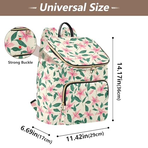 KLL Small Pink Flowers Green Leaves Ditsy Print Style Backpacks for Women Premium Casual Travel Shoulder Bag for Daily Workout Trip3