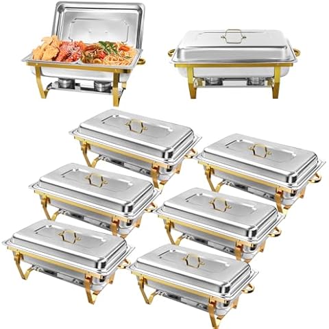 8QT Chafing Dish, Elegant Gold and Silver Colors Stainless Steel Chafing Dish Buffet Set, Sturdy Chafers and Buffet Warmers Sets with 1/2 Size Pan for Parties (8 Pack) Cover