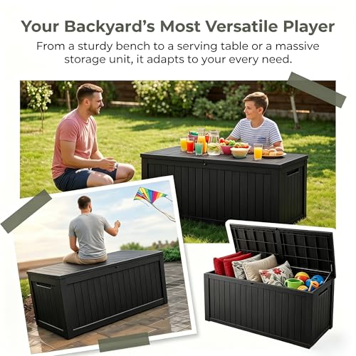 Image of 198 Gallon Resin Deck Box - Finally, a Lockable Outdoor Storage That Fits Everything (Cushions, Tools, Pool Gear & BBQ) - Weatherproof Wood Grain Design for Patio, Garden, Office, Home Indoor Outdoor