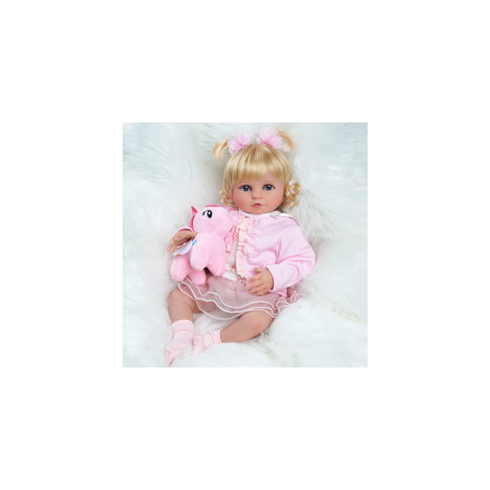 ADFO Lifelike Reborn Baby Dolls - 20-Inch Realistic Newborn, Adorable Poseable Blond Girl with Soft Cloth Body, Real-Life Baby Doll with Accessories - Perfect for Cuddling, Playtime, and Gift Giving