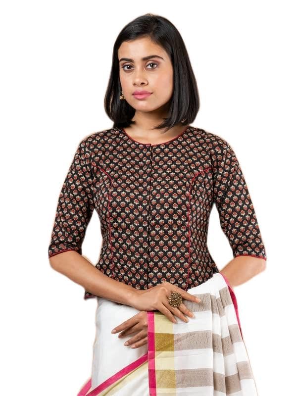 jalpaibon Round Neck Women Blouse in Black-JALPBL 23-04-106||Readymade Blouse for Women ||JALPBL 23-04-106-picture-17