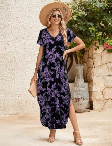 Image of JollieLovin Womens Plus Size Casual Summer Maxi Long Dress Short Sleeve T-Shirt Loose Sun Dress(L-5X)