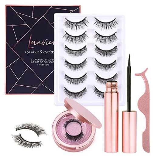 [8 Pairs] Magnetic Eyelashes with Magnetic Eyeliner Kit, LANVIER Reusable 3D False Eyelashes Lashes Extension with 2 Tubes of Eyeliner - Black