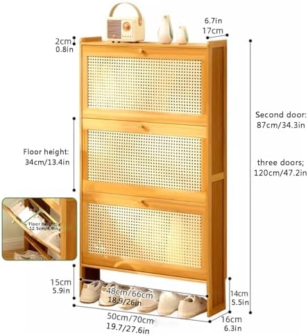 【上品で大人気♪】玄関用の隠し靴キャビネット スリムな竹製ナイザー 2/3 段の折りたたみ式木製靴ラック 省スペースの靴収納ソリューション 靴ナイザー