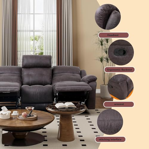 3-Seater Dual Manual Recliner Sofa, 86” Wide Living Room Reclining Couch, Performance Fabric Upholstery, Plush Cushions with Thick Armrests, Modern One-Piece Design (Gray) - Image 6