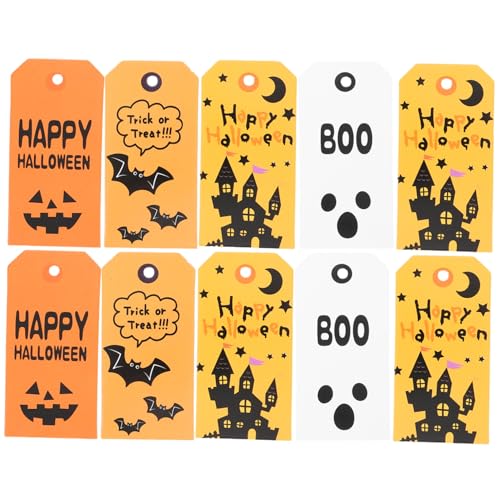 GLEAVI 100個ハロウィン用ハンギングカード 紙製吊り下げタグ クリエイティブデザイン ラベル 衣類タグ 単語カード ブックマーク トリックオアトリートクラフト
