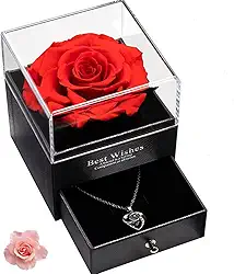 Caixa de Presente de Joias Flor de Rosa Rosa Eterna, Presente Romântico para Namorada, Esposa, Mãe, Aniversário, Dia dos Namorados, Dia das Mães, 11 cm x 1 cm x 15 cm, 1 Unidade