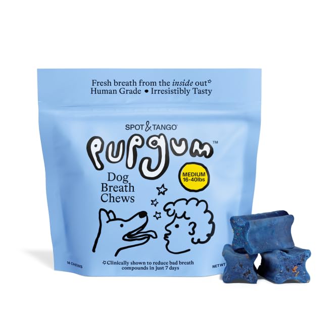 Spot & Tango PupGum Dog Dental Chews for Fresh Breath & Teeth Cleaning – Clinically Proven Plaque & Tartar Control – Human-Grade, Vet-Developed Dental Care Treats for Dogs 16-40lbs – Made in USA