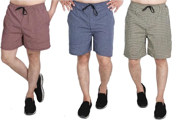 UrbanShorts Co. Men's Checkered Shorts, Pack of 3, Multicolour, Drawstring Waist, Casual Wear-picture-43