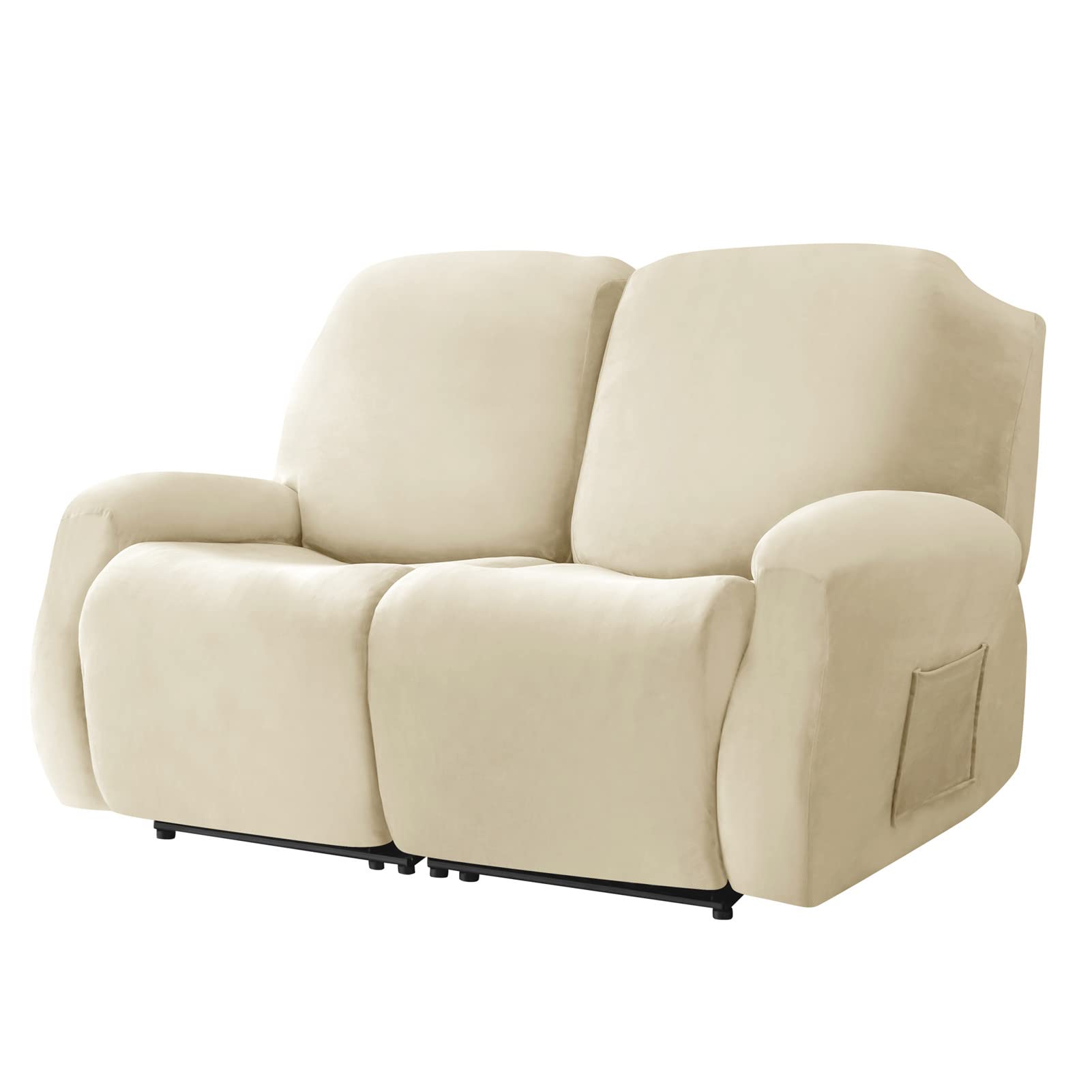Housse de canapé inclinable 2 places en velours beige extensible 6 pièces