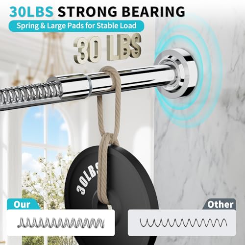 Image of Shower Curtain Rod 34-66 Inches Never Rust 304 Stainless Steel Tension Curtain Rod Adjustable Shower Rod Spring Tension Non-Slip No Drilling Shower Rods for Bathroom Window