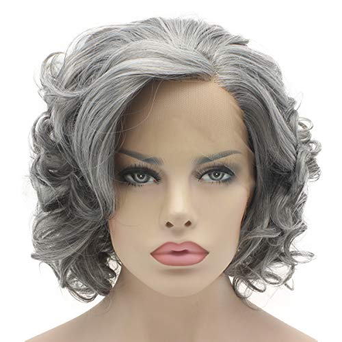 Lushy Medium Length Grey Wig Heat Friendly Heavy Density Synthetic Lace Front Wig