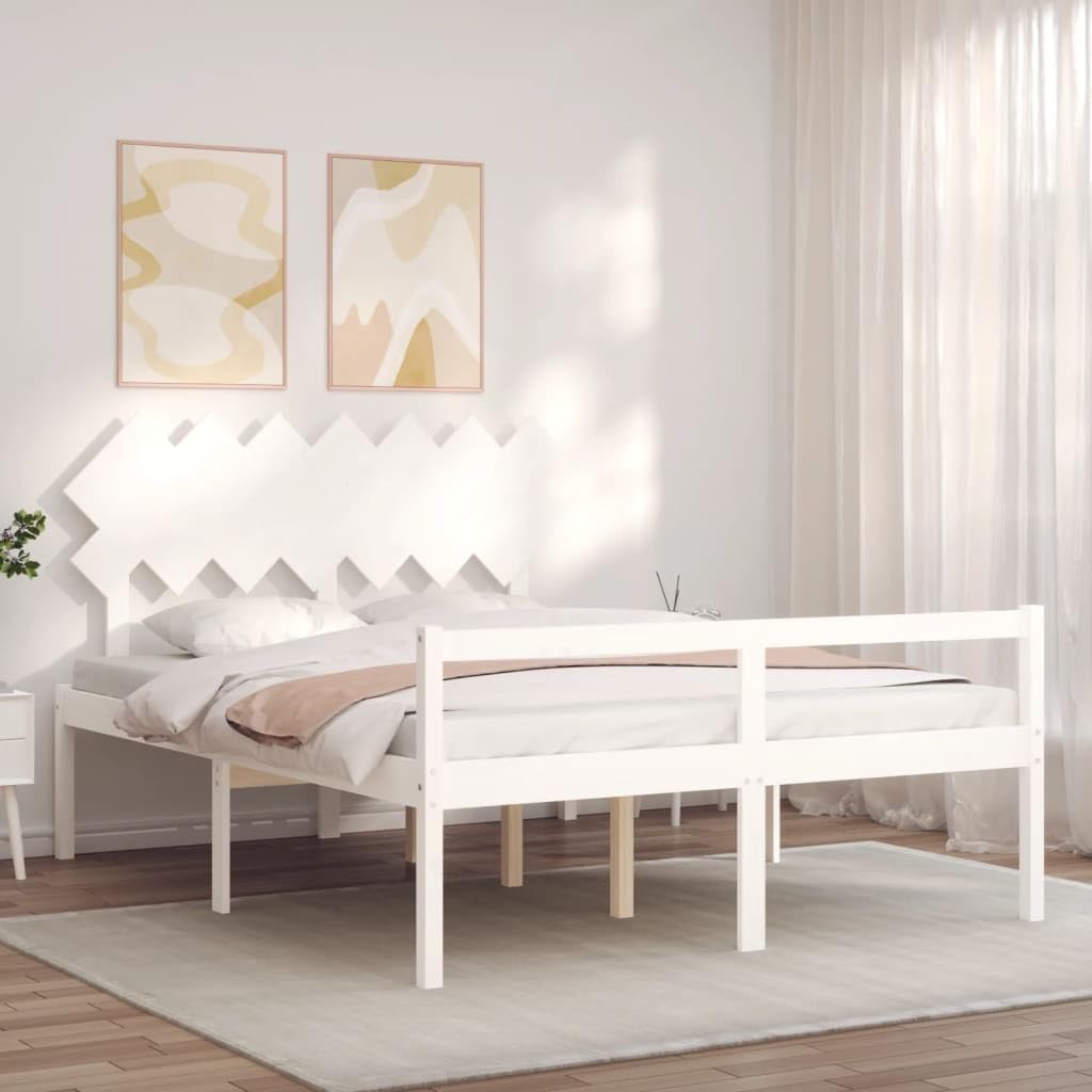 Massivholz Seniorengerecht 140x200 cm Weiß | Seniorenbett Massivholz Kiefer mit Kopfteil und Fußteil 140x200 cm Weiß Betten für Senioren mit Stauraum Pflegebett