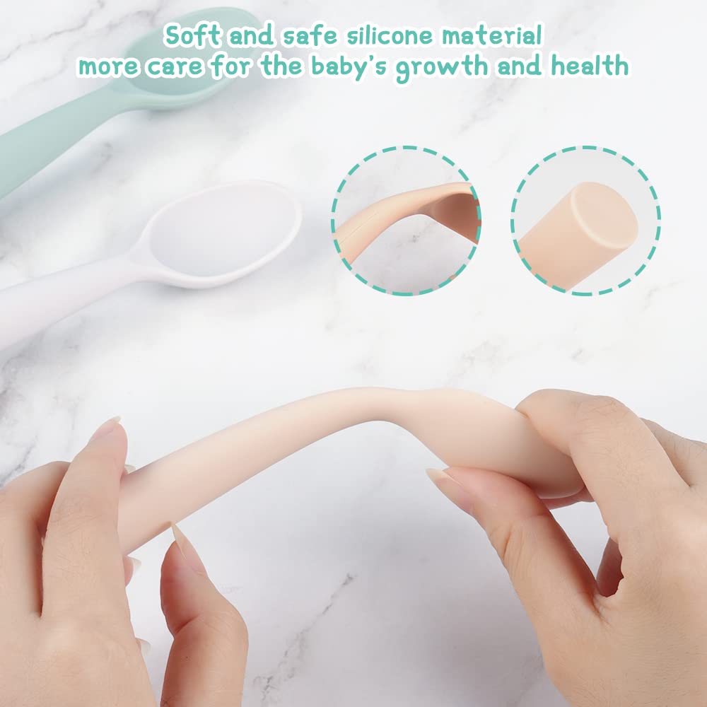 Vicloon Cuillères De Sevrage,7pcs Cuillères en Silicone pour Bébé Anti-dérapant Ultra-douce Manche Long et Ergonomique,Convient pour L'auto-alimentation de Bébé