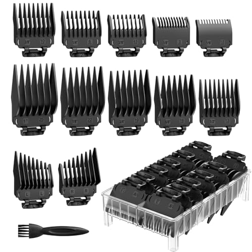 Clipper Guards Set with Organizer Professional Hair Cutting Guides Replacement Compatible with Most Wahl Clippers - 1/16 to 1 14 Piece Black