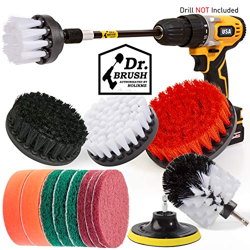Holikme 15Piece Drill Brush Attachments Set, White Scrub Pads & Sponge, Power Scrubber
