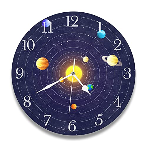 Universe Clock - Solar System - Wall Clock Non-Ticking - Silent Wall Clock - Kids Clock - 10" Decorative Frameless Clock Battery Operated - Contemporary Creative Wall Clock Round for Kids Room