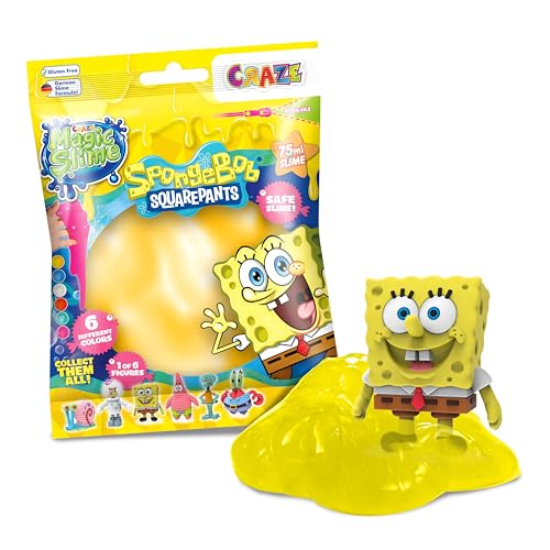CRAZE Magic Slime – Slime Infantil de 75 ml con Sorpresa de Spongebob | Slime en Bolsa Limpio y Sin Olor | Juguete Sensorial para Niños +3 Años