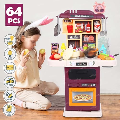 Image of Zest 4 Toyz Kitchen Set for Kids Battery Operated Cooking PlaySet with Light Cooking Sound and Spray Function Pretend Play Toys for Boys and Girls Multicolor (64 Pieces)