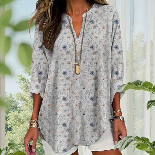 HOTYD Women's Boho Floral Print Plus Size T Shirts for Women Long Sleeve V Neck Dressy Tops Summer Ladies Tunic Blouses2