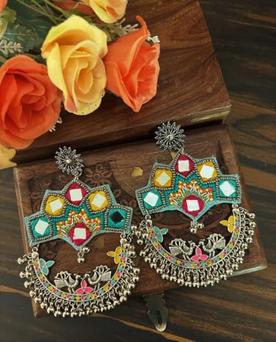 Handmade Fabric Statement Dangle Earrings for Women Vintage Beaded Chandelier Drop Dangling Earring Indian Bollywood Jewelry Gifts Jhumka Festival Holiday Christmas3
