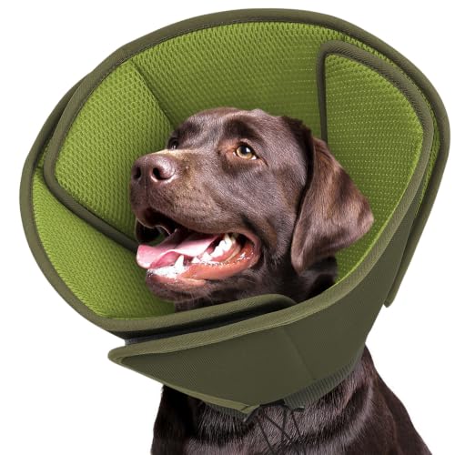 Image of Queenmore XL Dog Cone, Comfy Cone for Dogs to Stop Licking After Surgery | Reversible Elizabethan Collar for Dogs with 3-Panel Foldable Design, Breathable Pet Cones for Wound Healing, Dark Green,XL