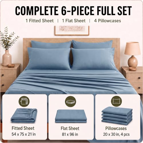 Image of CozyLux 6-Piece Full Size Bed Sheets, Fits 18-21 Inch Mattresses, Oeko-TEX | 4 Pillowcases, 1 Flat Sheet and 1 Fitted Sheet with All-Around Elastic and 21-Inch Deep Pocket for a Secure Fit, Dusty Blue