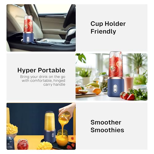 Image of HOMEBASIC Portable Blender 400ml, USB-C Rechargeable Smoothie Juicer with 6 Stainless Steel Blades, 22000RPM Mini Mixer for Shakes & Smoothies| Fruit Maker for Gym, Travel, Office & Kitchen
