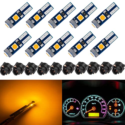Image of 10-Pack Amber T5 2721 37 74 Wedge Led Bulb PC74 Twist Sockets Replacement Dash Dashboard Lights Instrument Panel Cluster LEDS Lamps