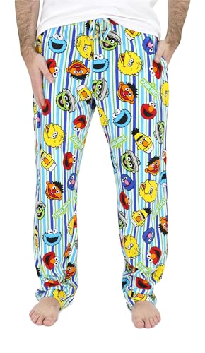 Sesame Street Jersey Knit Pj Lounge Pants Pajamas for Men - Elmo Cookie Monster Grover Big Bird Oscar Bert Ernie (Small-XL)