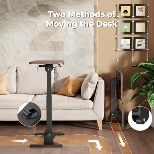 Image of JOY worker Foldable Overbed Bedside Table, 180 Tiltable Mobile Standing Desk with Wheels, 31.5 inch Height Adjustable Rolling Laptop Desk for Home & Hospital Use, Easy Storage, Rustic Brown
