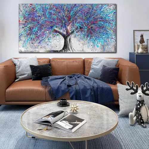 IHHGNB Lienzo de pared con diseño de árbol azul, impresión artística de grafiti, pintura azul, arte de pared para sala de estar, dormitorio, decoración, 50 x 100 cm (20 x 39 pulgadas), sin marco