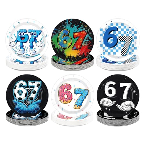 Image of 60Pcs Funny 6 7 Paper Plates 7 inch Heavy Duty Six Seven Theme Plates | I Was 6 Now I'm 7 Meme Disposable Dessert Cake Platters for Boys Girls 6-7 Year Old Birthday Party Supplies Decorations
